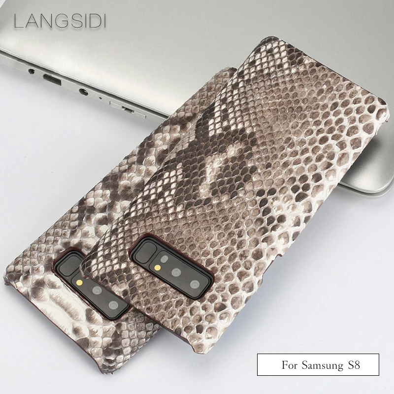 

LANGSIDI For Samsung Galaxy S8 case luxury handmade real python skin case cover For Other Case