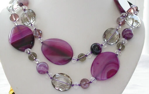 

Miss charm Jew1215 pink massive wafer agate faceted crystal NECKLACE 35inch
