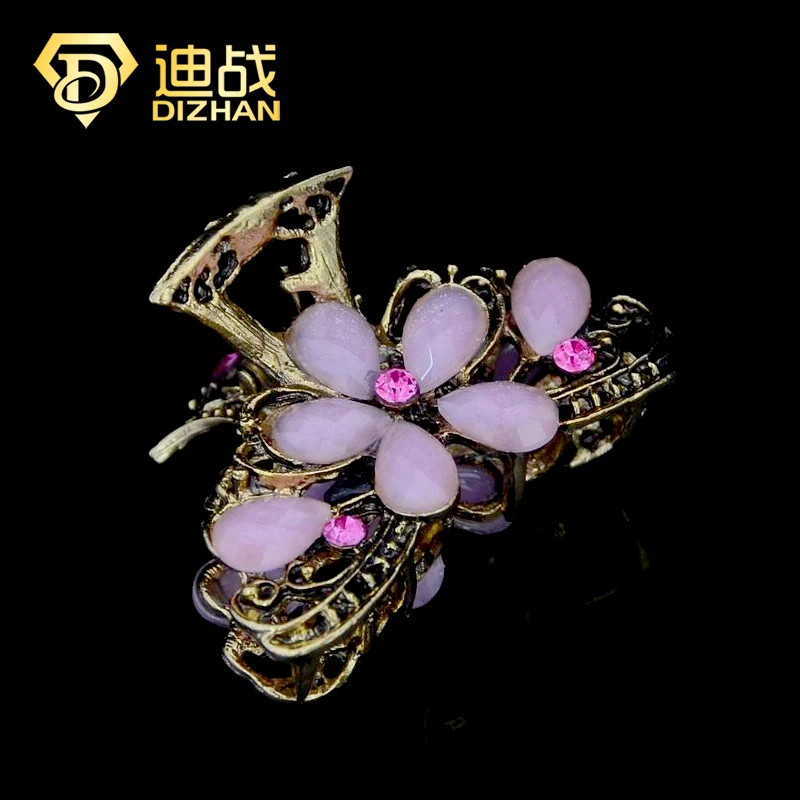 DIZHAN винтажный анитик Золотой Цвет Смола цветок украшения для волос большой цветок заколка для волос кристаллы волосы коготь для женщин