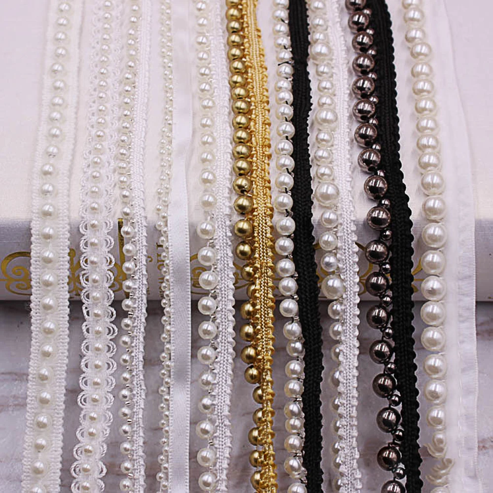 

1yard/lot White black Pearl Bead lace Ribbon Tape lace fabric Trim Ribbons for DIY Sewing Garments Handmade Clothing Accessories