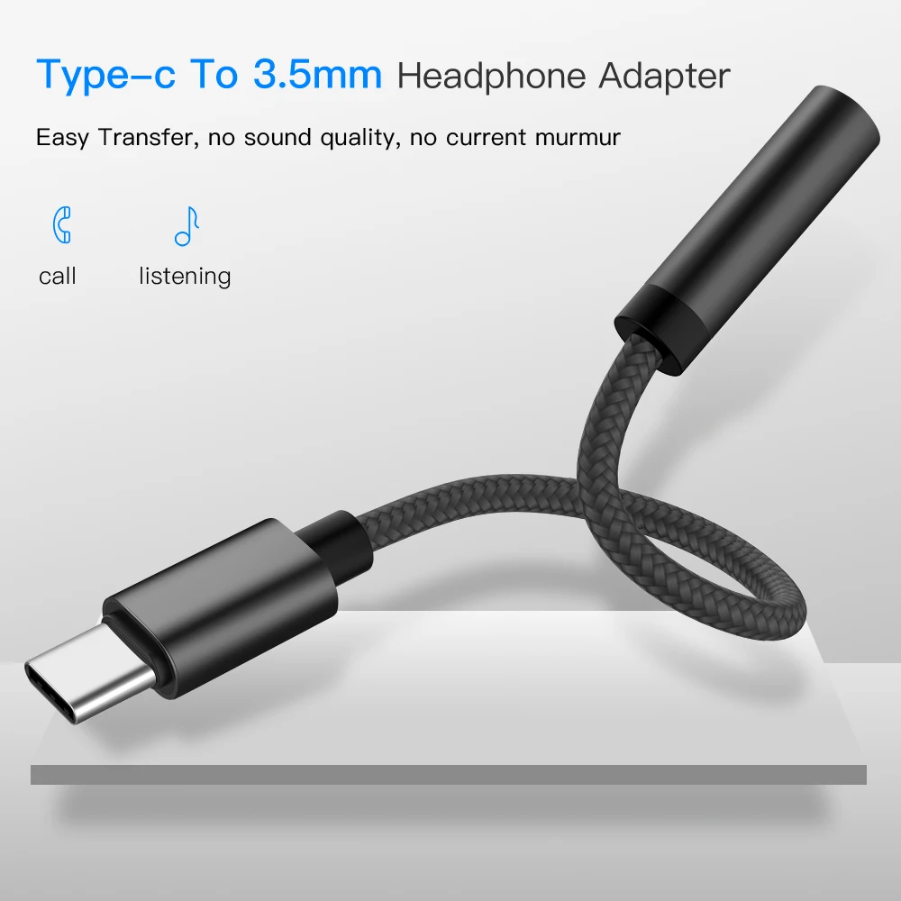 AUX Audio Cable USB Type C to 3.5 Earphone Adapter Type-C to 3.5mm Headphone Converter For Samsung S9 S8 Huawei P20 USBC Adapter