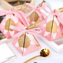 5pcs Triangular paper Candy Boxes kids birthday Party Wedding Baby Bridal Shower Gift bag chocolate package With thank you Tags