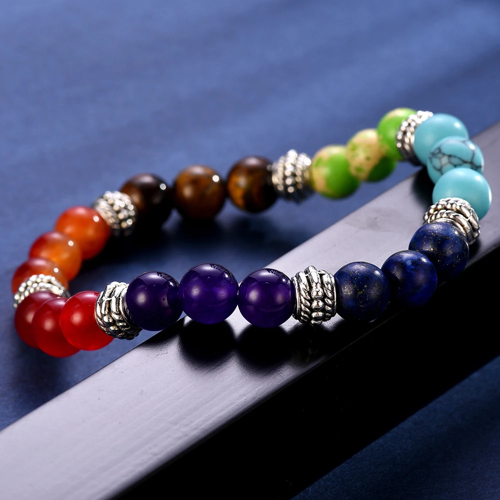 100% all Natural Stone Beads 7 Chakra Bracelet for Women Men Yoga Buddha Player Small / Big 2 Sizes Dorp Shipping Bracelets