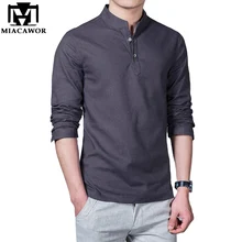 MIACAWOR, новинка, хлопковая Льняная мужская рубашка с длинным рукавом, Повседневная рубашка, приталенная сорочка, Homme Camisa Masculina размера плюс, 5XL, MC264