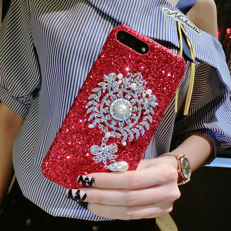 Aoweziic Tide brand mobile phone shell For iphone X XR XS MAX protective sleeve glitter lanyard 7 8 6s Plus Rhinestone glitter