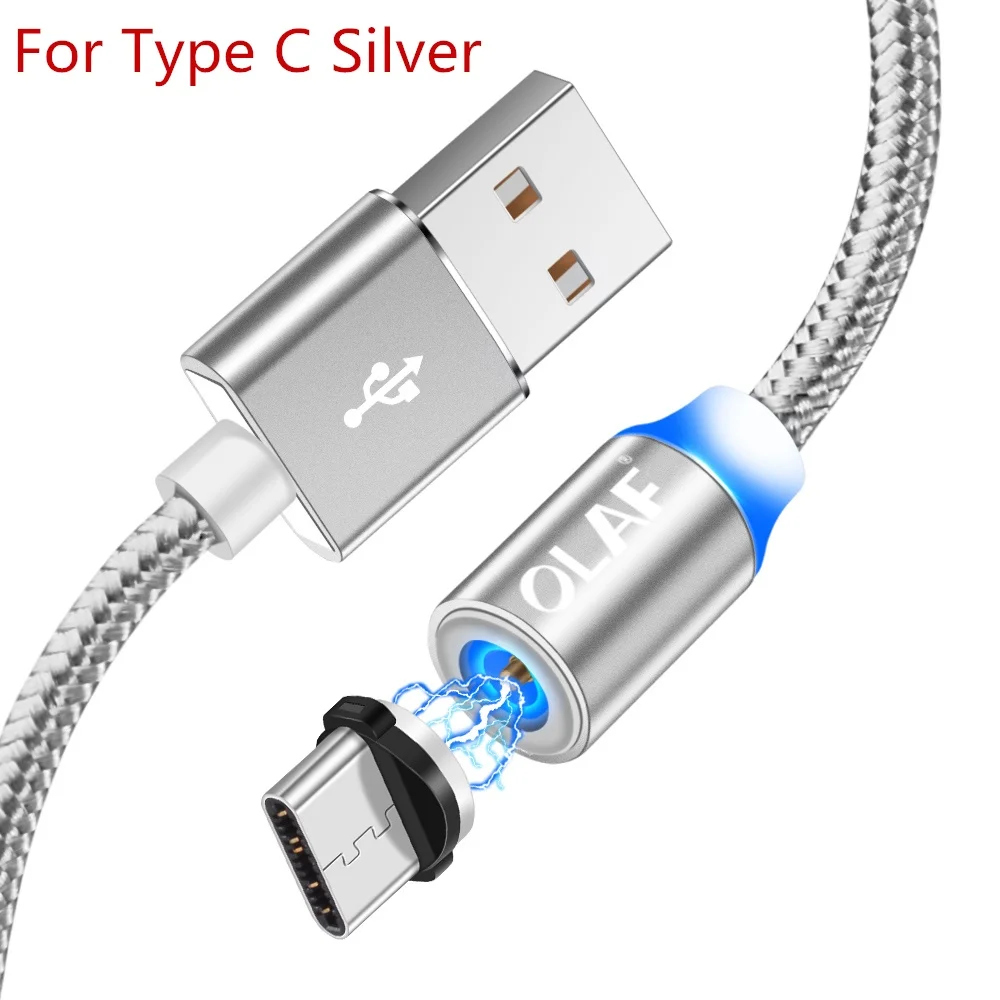 Магнитный кабель Олаф Micro usb Type C адаптер для быстрой зарядки Microusb Type-C магнитное зарядное устройство USB C для iphone Huawei Samsung xiaomi - Цвет: silver type c cable