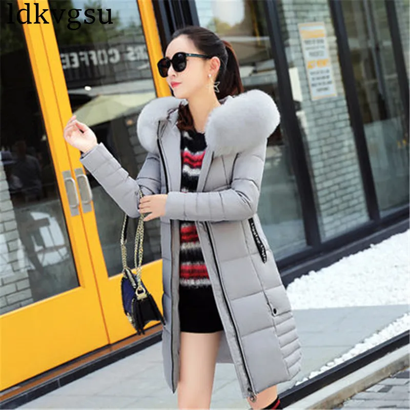 2018 New Winter Jackets Women Plus Size Long Cotton Coat Female Fur Collar Hooded Thick Warm Parka High Quality Outerwear A1575