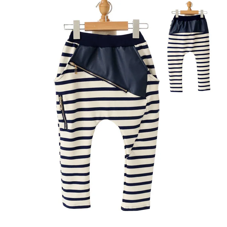 3 8Years Childrens Pants Boys Harem Pants Leather Patchwork Striped