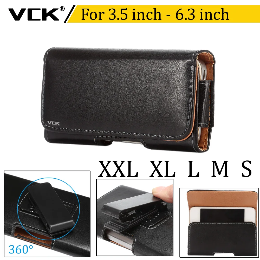 

VCK Universal Belt Clip Litchi Leather Wallet Phone Bag Case For iPhone xiaomi huawei Sony Hang Waist Phone Sport 360 XL L M S