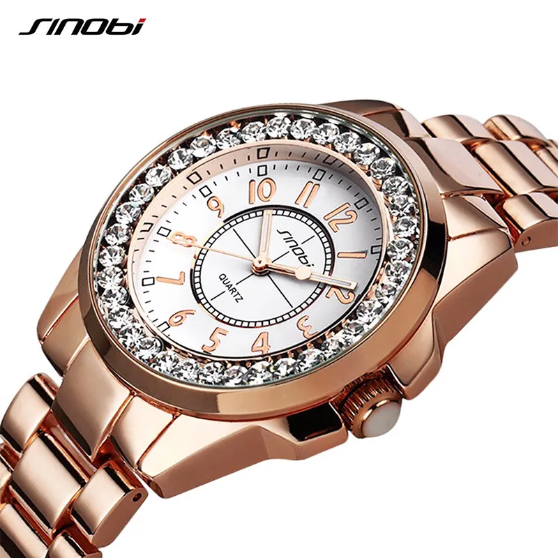 Koop SINOBI Vrouwen Quartz Horloge Unieke Luxe Crystal Dial Ronde Casual Elegantie Dames Jurk Horloges Mode Relogio Femininos