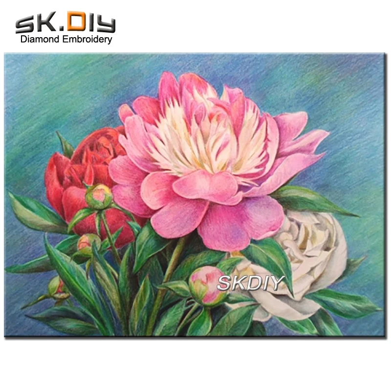 SK DIY 5D Алмазная вышивка пионы Цветочные цветок полный картина вышитая бисером
