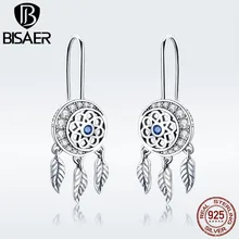 BISAER Brincos 925 пробы серебряные серьги-гвоздики в стиле Ловец снов для женщин модные серьги в стиле Ловец снов бижутерия ECE497