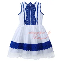 2016 New Designer Sleeveless Vintage Style Girl Lace Ruffled Patchwork Dress For Soft Cotton Girl Dress Clothes