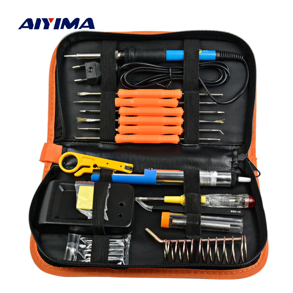 

Aiyima AC 220V Electric Soldering Iron Kit Repair Tools Adjustable Temperature Welding Hand Tool Sets EU Plug