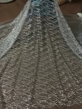 

Hot sale African French net tulle Lace Fabric for party glued JIANXI.C-52827 glitter sequins lace fabric