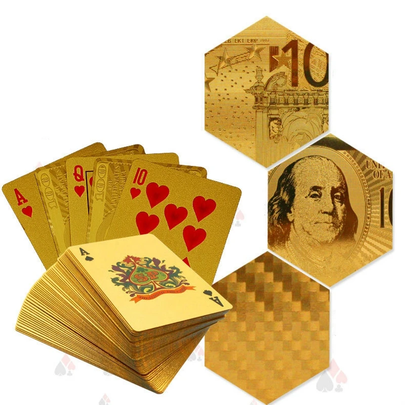 Золотые игральные карты Золотая фольга покер набор евро доллар сетка Золотая пластиковая фольга покер прочные водостойкие карты