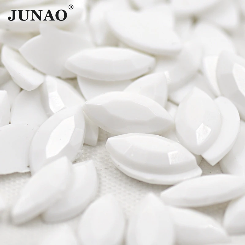

JUNAO 7*15mm White Horse Eye Rhinestone Appliques Flatback Acrylic Stones Non Hotfix Strass Crystal Gems for Clothes Jewelry