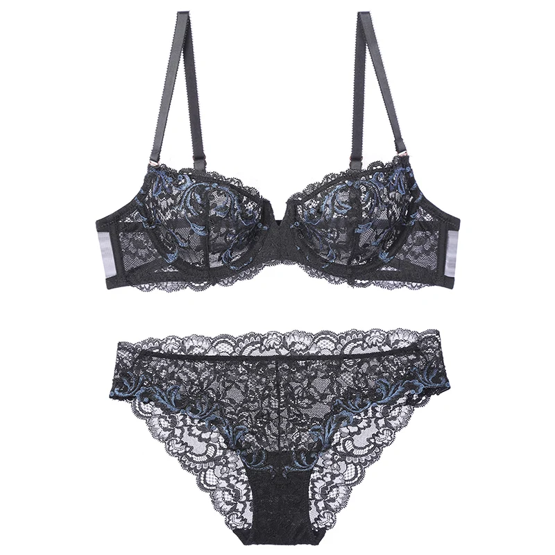 

LILYMODA New Arrivals Sexy Lace Transparent Ultra Thin Bra Brassiere Sets See Through Erotic Beautiful Lingerie Black White
