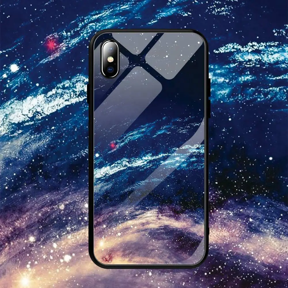 KISSCASE Tempered Glass Silicone Case For iPhone XR XS MAX 7 8 Star Space Phone Cover 6 6s Plus X Coque |