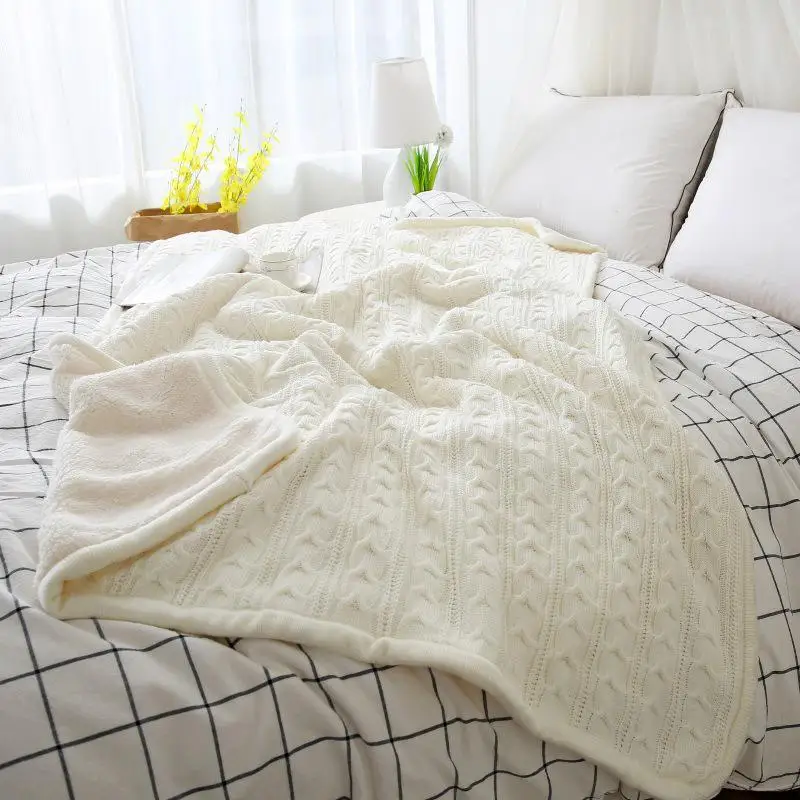 Удобное женское трикотажное одеяло имитация кашемировой кожи рельефная хлопковая шерсть одеяла-кондиционеры домашнее полотенце - Цвет: White
