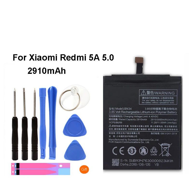 Оригинальный аккумулятор BN34 для мобильного телефона Xiaomi Redmi 5/5A реальная емкость