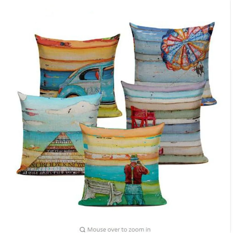 

High Quality Beach Relax Cushions Cover Heart Holiday Home Decor Linen Pillow Cover Decorative Car Sofa Throw Pillows Pillowcase
