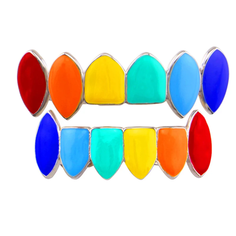 

Hip Hop Teeth Grillz Rainbow Grill Top&Bottom Grills Dental Vampire Teeth Caps Halloween Cosplay Teeth Party Body Jewelry Gift