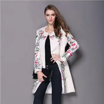 

2020 women winter coat embroidered neck long sleeved O button female coat elegant fashion coat