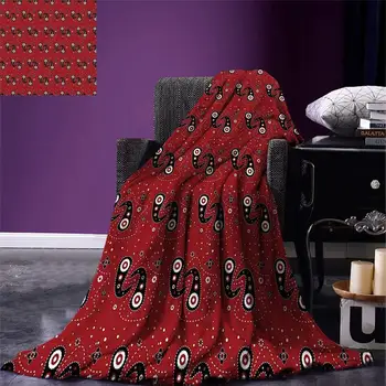 

Red and Black Throw Blanket Asian Ethnic Paisley Design with Dots Flowers Leaves Mandala Art Print Warm Microfiber