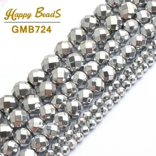 AAA Натуральный Камень Бисер граненый серебряных покрытием гематитовые бусины для изготовления ювелирных изделий 15 дюймов 2/3/4/6/8/10 мм круглый bedas браслет "сделай сам"