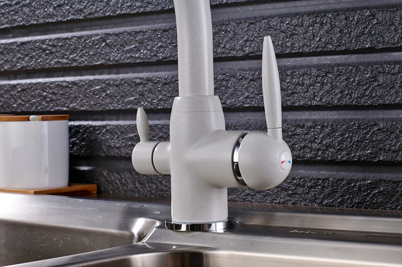 Бортике 360 вращения смесители для кухни белый очистки воды Двойная ручка 3 Way кухня краны фильтр смеситель