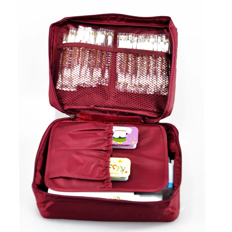 

Free Shipping Wine Red Outdoor Travel First Aid Kit Bag Home Small Medical Box Emergency Survival kit Treatment Outdoor Camping