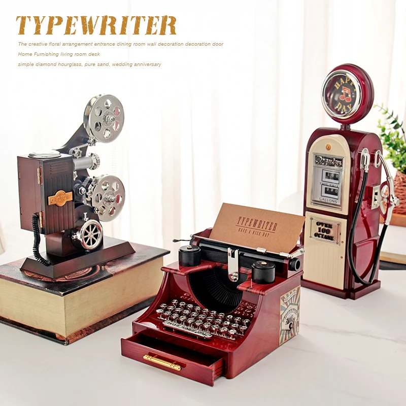 Families for Your Lover with Switch in The Drawer Creative Retro Gift Table Decoration Marrier and Friends as a Gift Vintage Mini Typewriter Clockwork Music Box