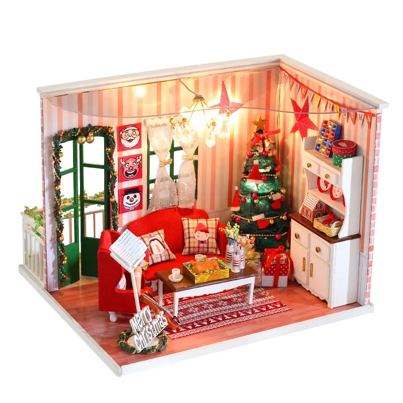 

DIY Dollhouse With Furnitures 3D Wooden Handmade Assembly Model Doll House Gift Toys For Children Merry Christmas CF04 #E