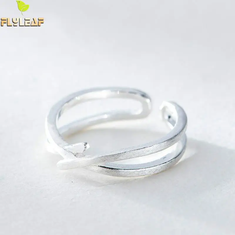 

Flyleaf 100% 925 Sterling Silver Irregular Cross Line Open Rings For Women Simple Fashion Party Jewelry