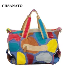 CHSANATO, новая национальная Мода, натуральная кожа+ джинсовая ткань, большие сумки-тоут, лоскутные женские сумки, женская сумка-мессенджер