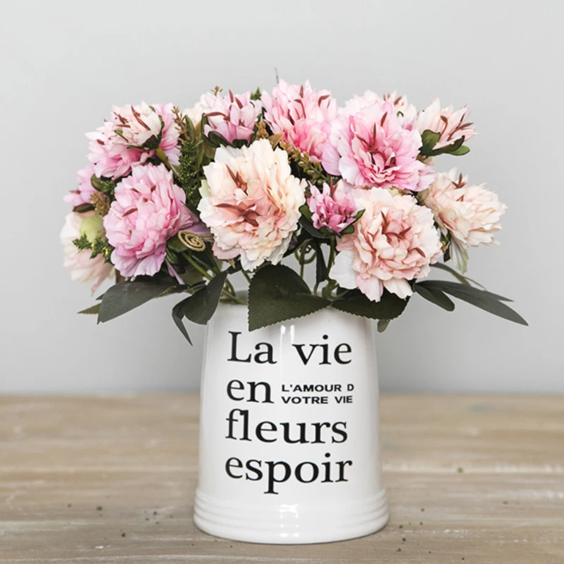 

5 Heads Artificial Peony Flower Bouquet Simulation Peony Silk Fake Flower Wedding Home Garden Decoration Office Table Vase Decor