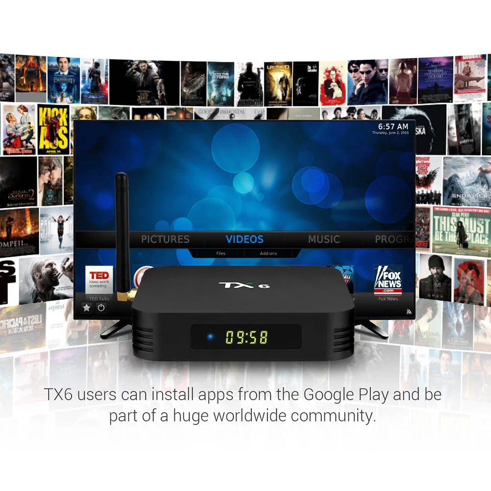 ТВ приставка TX6 с 5 дюймовым дисплеем четырёхъядерным процессором Android 9 0 USB3.0 4G + 64G
