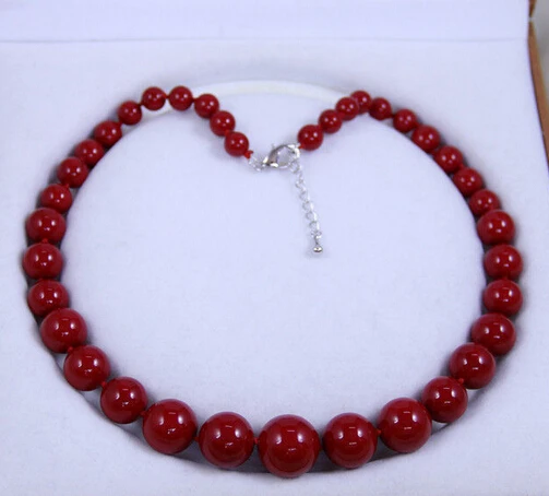

8mm-16mm Coral red shell pearl luxury & fashion necklace 18'' AAA style Fine Noble real Natural free shipping