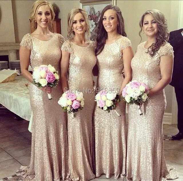 Long Style Sexy Gold Sequines font b Bridesmaid b font font b Dress b font Custom