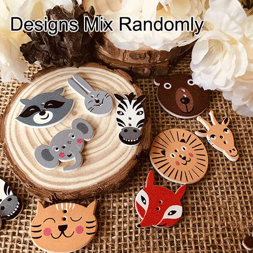 mix random design 50 шт. деревянные пуговицы с мультяшными животными 2 отверстия для шитья для ремесла скрапбукинга DIY деревянные пуговицы для вязания спицы для рукоделия пуговица для одежды - Цвет: mix random design