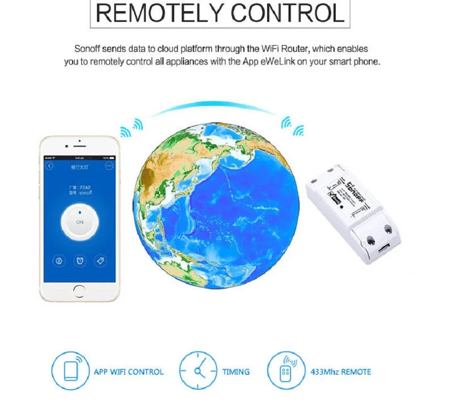 Itead Sonoff 433 МГц Sonoff RF WiFi беспроводной Умный домашний переключатель дистанционного управления умный переключатель синхронизации Беспроводное управление 10A