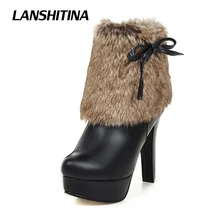 Size 32-43 Women Ankle Boots Faux Fur Boots Women High Heel Short Boots Botas Mujer Woman Bota Fashion Sexy Shoes Platform G012
