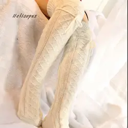 Helisopus модные зимние чулки гольфы вязаные носки теплые высокие длинные гетры для обуви женские сексуальные гольфы