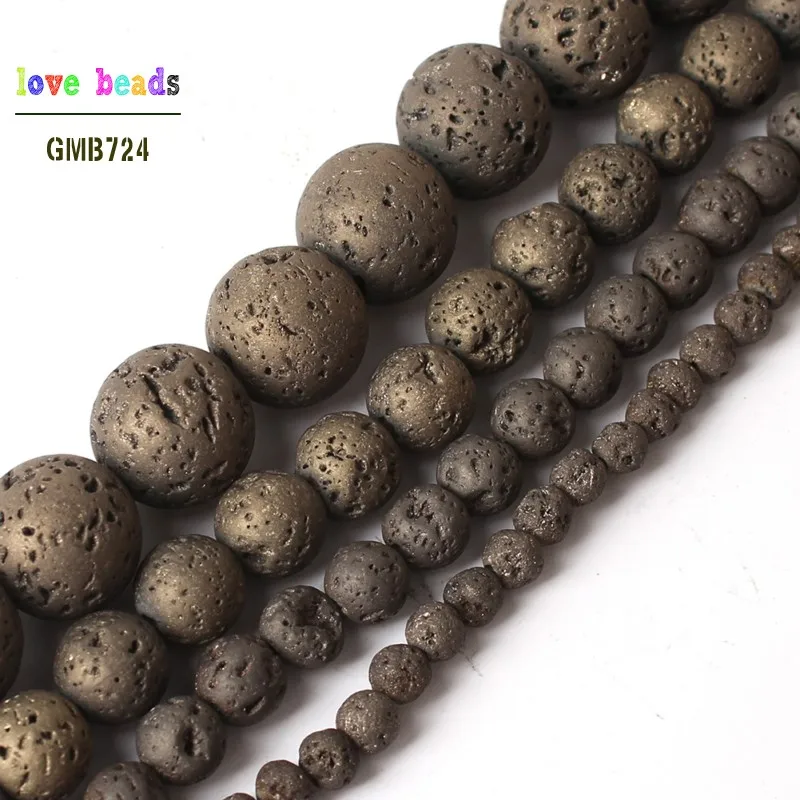 

4/6/8/10/12mm Electroplated Bronze Volcanic Lava Round Loose Rocket Beads for Jewelry Making DIY Bracelet 15inches