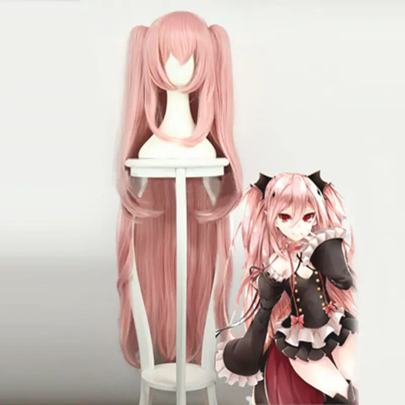 Hot heat resistant Party hair&gt&gt&gtKe Lulu Women's Cosplay Long Straight+2 Ponytail Pink Anime Lolita Wigs |