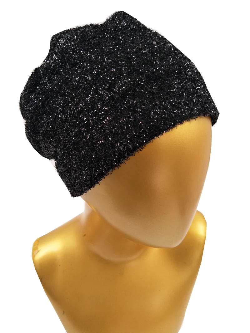 

B17821 Newest set fall and winter shimmer girls hats fashion black solid warmth thick girls winter hats beanies for women hats