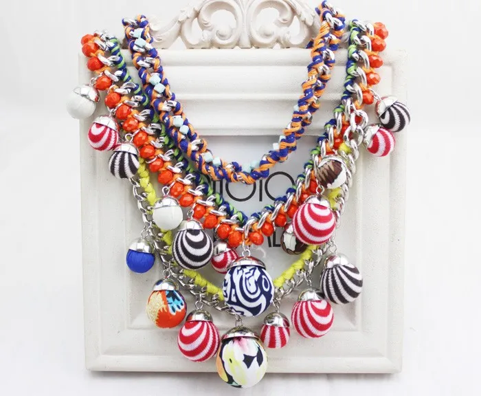 CHOKER NECKLACES the New Fashion Jewelry Hot Sale 2014 Multicolour Ball Shape Cotton Rope Knitted Chunky Statement Collar n0133 | Украшения