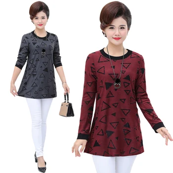 

Long Sleeves Tshirt For Women O-Neck Basic Tee Shirt 2020 Spring New Middle Age Mother Clothes Bottoming Shirts Top Pullover