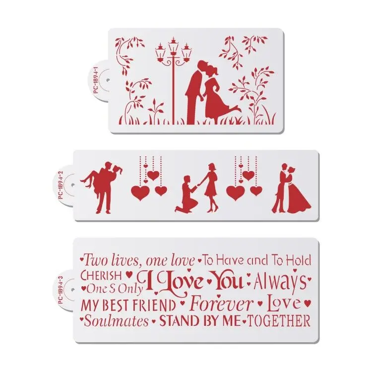 

3pcs/set Lovers Valentine Cake Stencil Sugarcraft Fondant Stencils Template For Wedding Cake Molds Cake Decoration Tool Bakeware